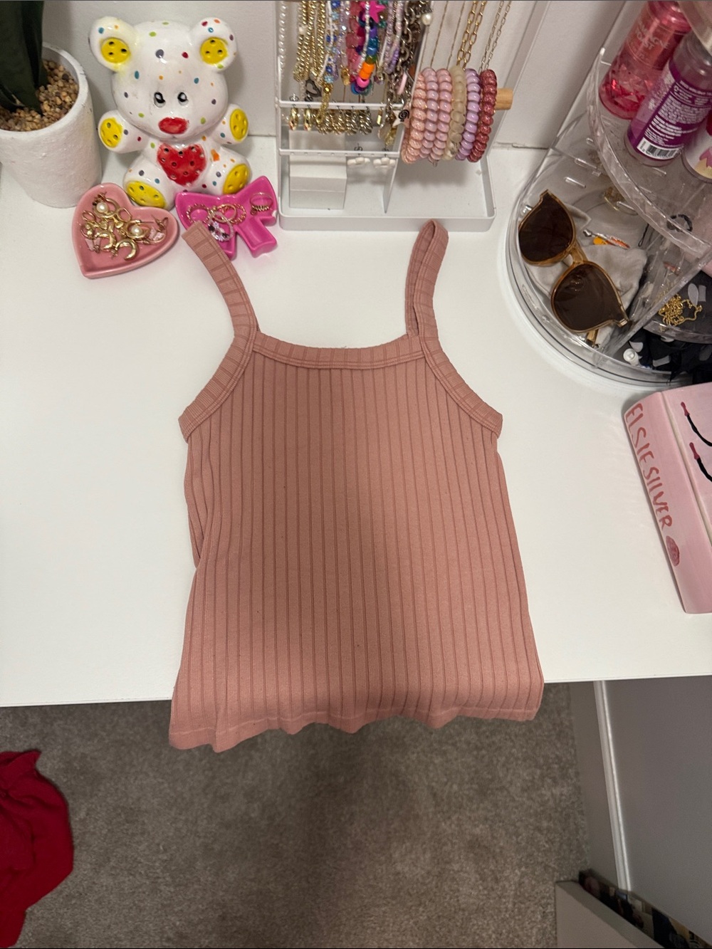 aerie Ribbed Square-Neck Tank Top in Dusty Rose